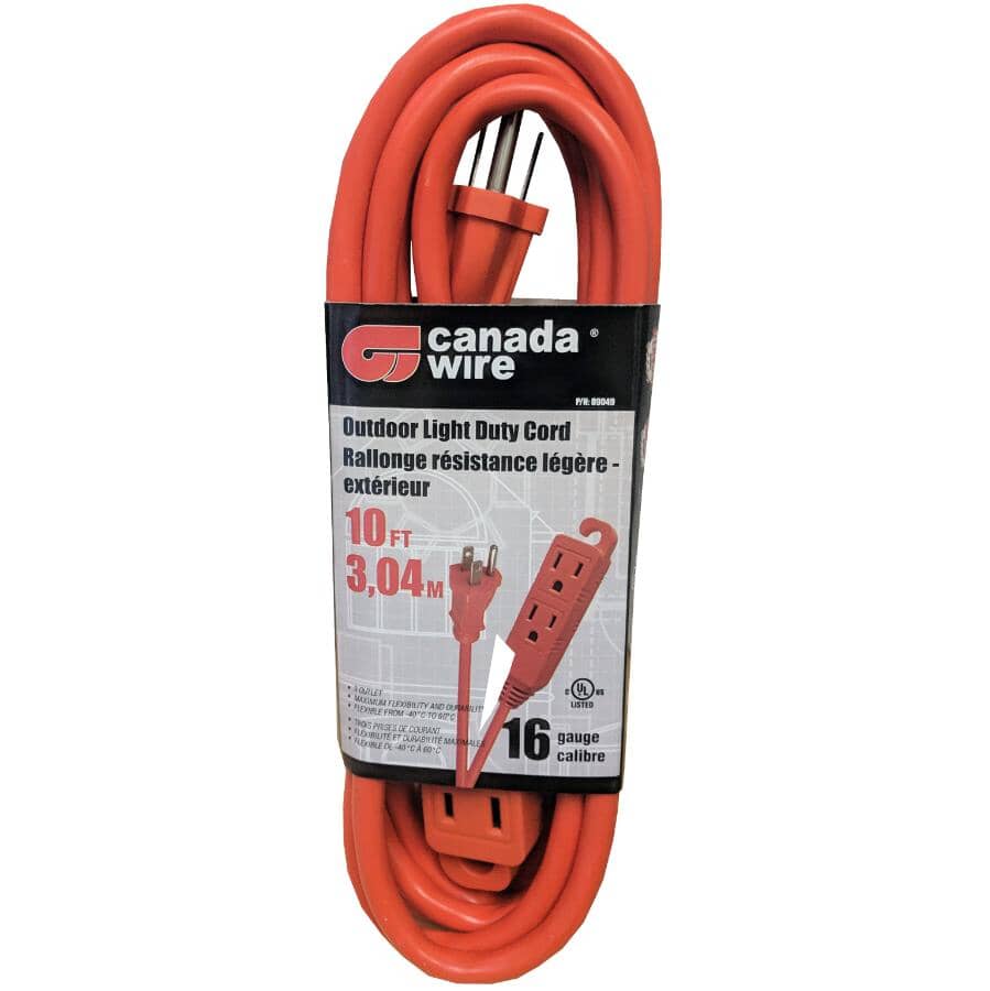 SJTW Orange Outdoor Extension Cord - 3 Outlets, 3 m