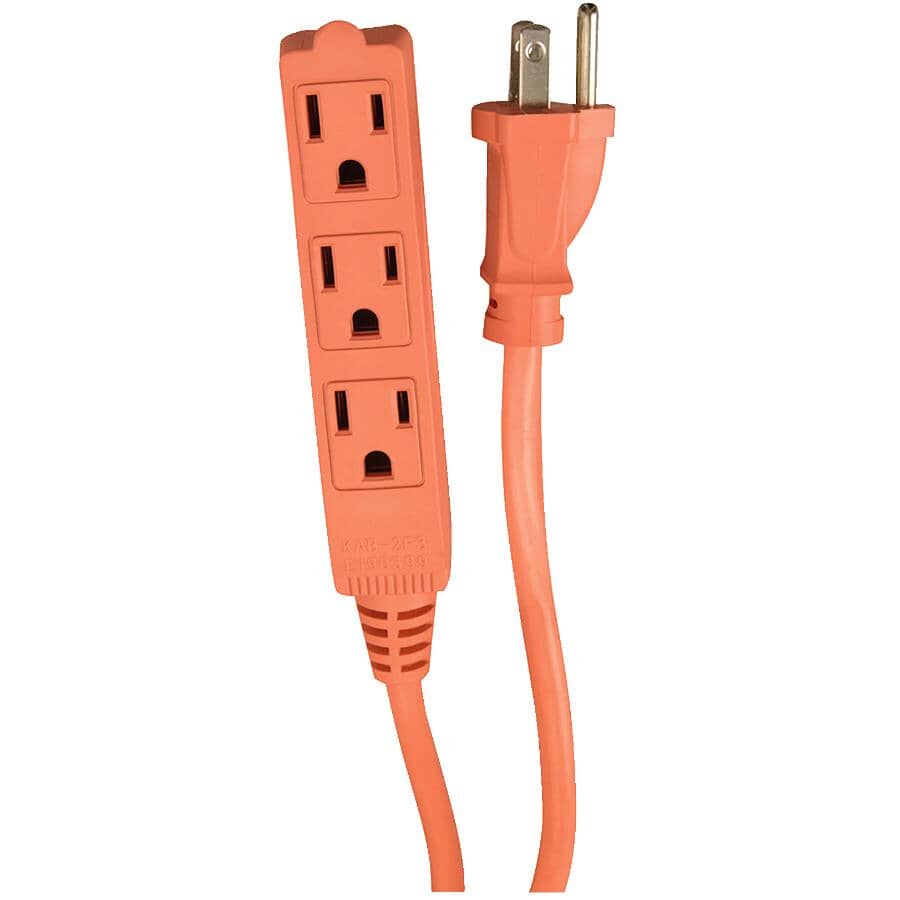 SJTW Orange Outdoor Extension Cord - 3 Outlets, 15 m