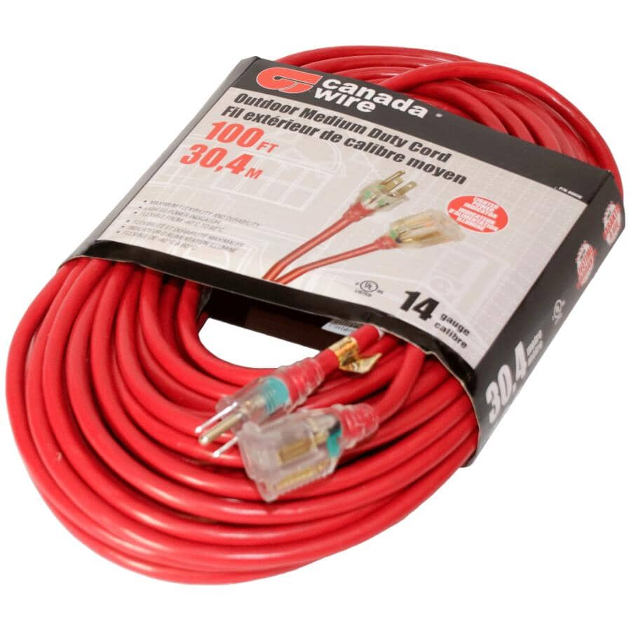 SJTW Red Outdoor Lighted Extension Cord - 30 m
