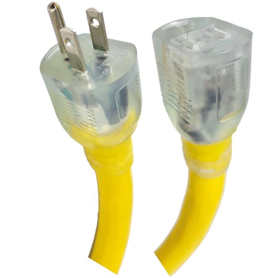 SJTW Yellow Outdoor Heavy Duty Lighted Extension Cord - 15 m