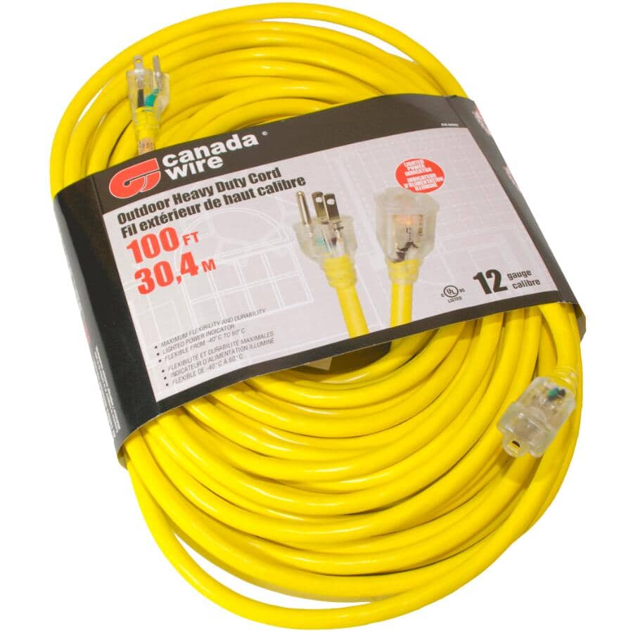 SJTW Yellow Outdoor Heavy Duty Lighted Extension Cord - 30 m