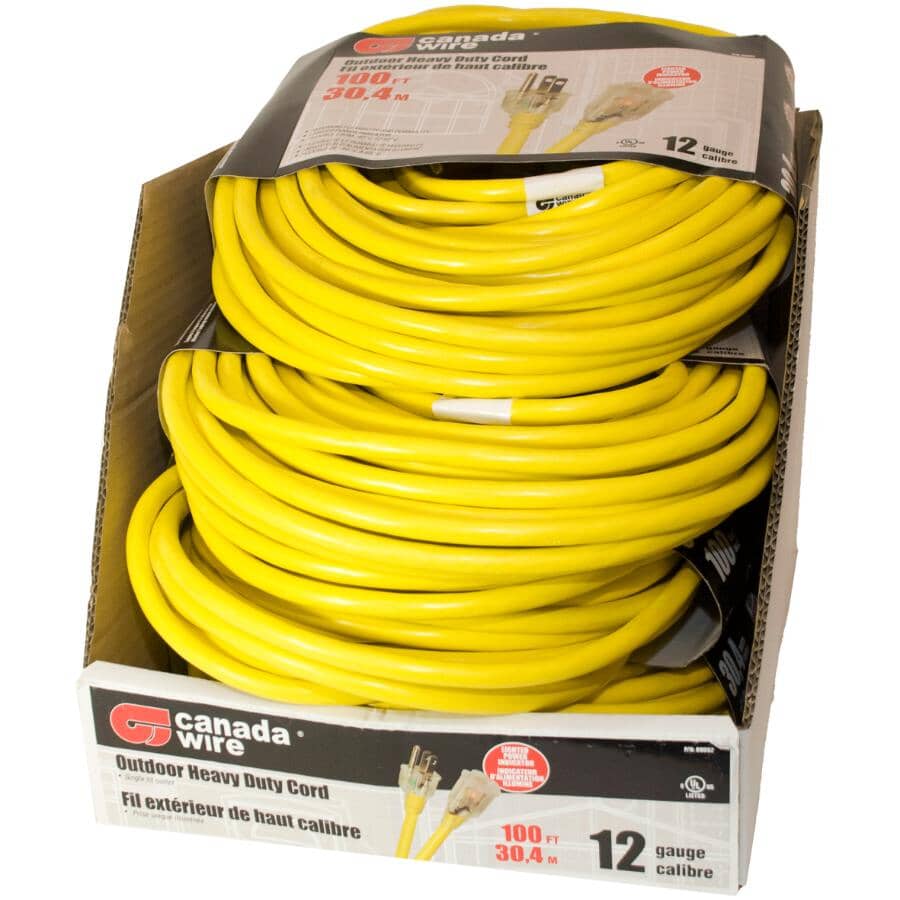 SJTW Yellow Outdoor Heavy Duty Lighted Extension Cord - 30 m