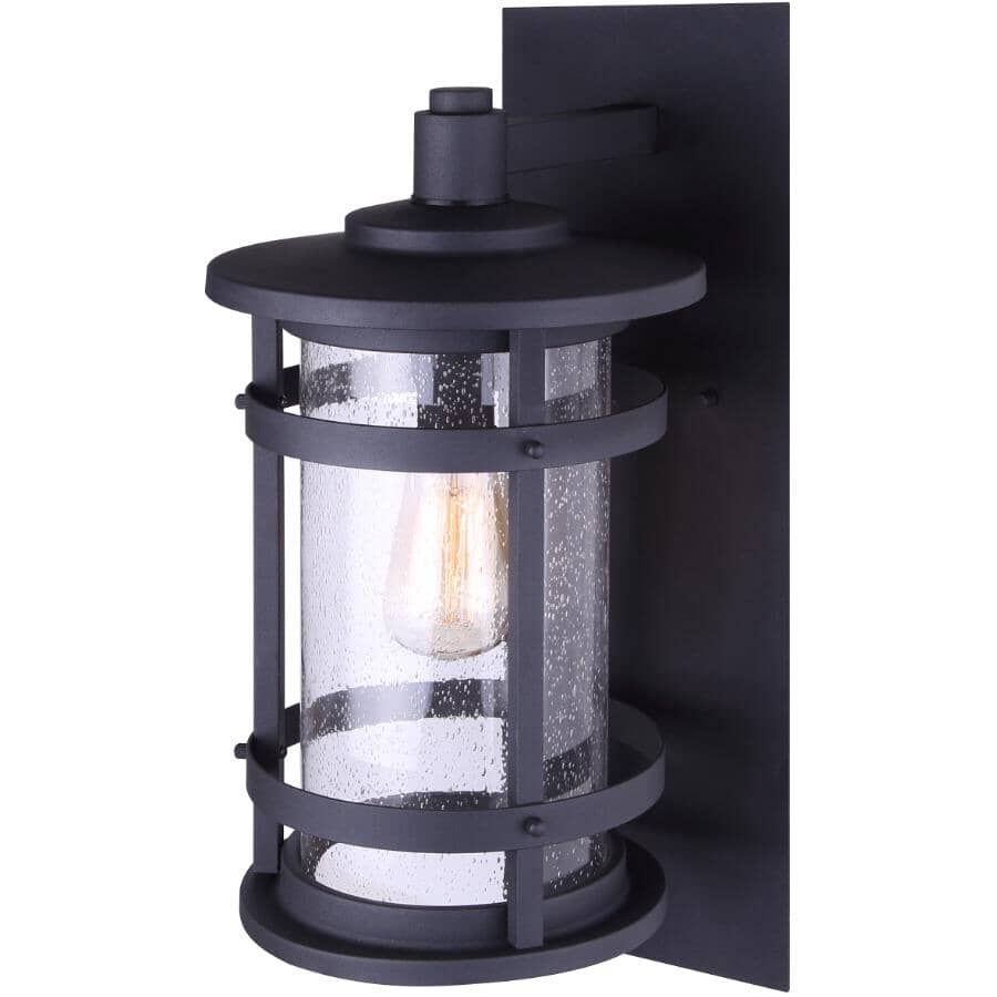 Duffy Outdoor Downward Coach Fixture - Black with Seeded Glass, 15-3/8''