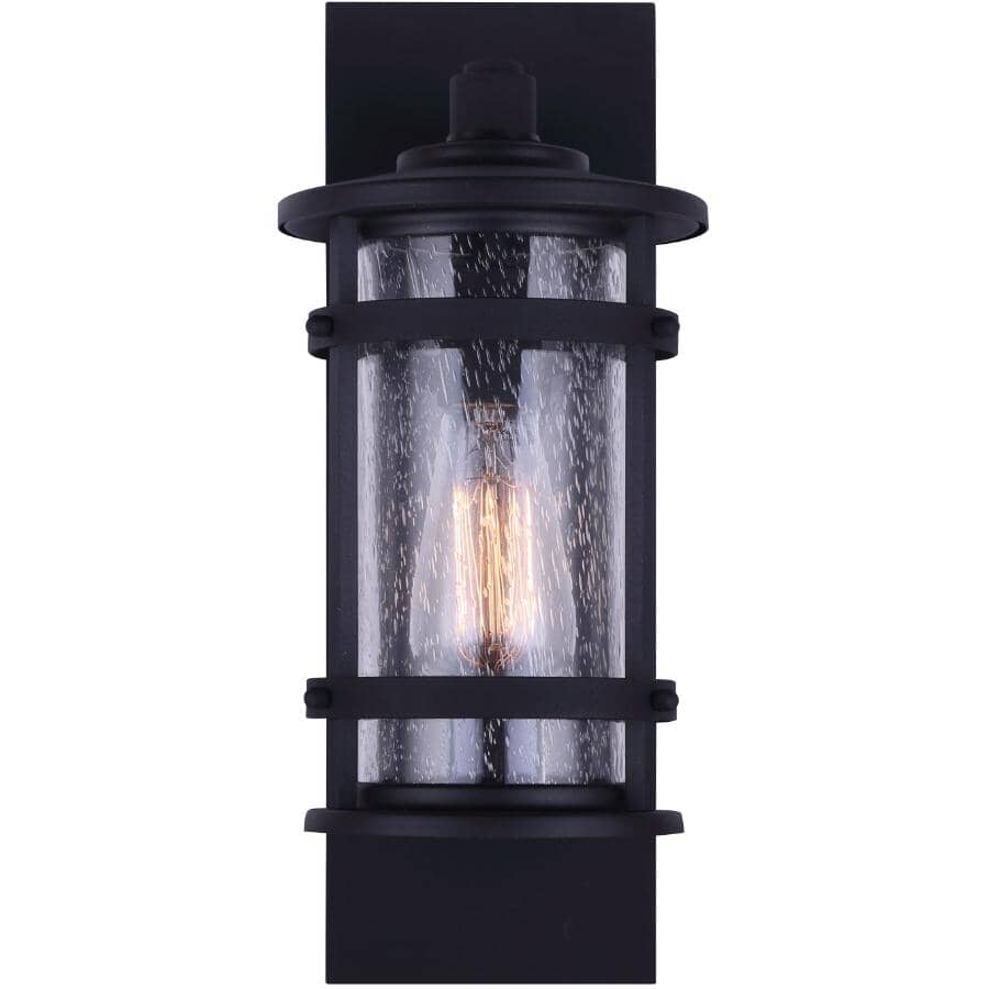 Duffy Outdoor Downward Coach Fixture - Black with Seeded Glass, 15-3/8''