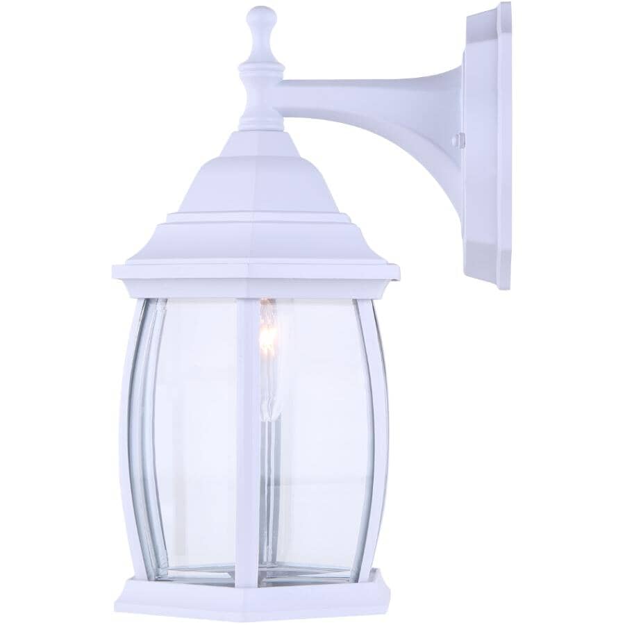 Outdoor Downward Coach Light Fixture - White with Clear Bevelled Glass, 12-1/2"