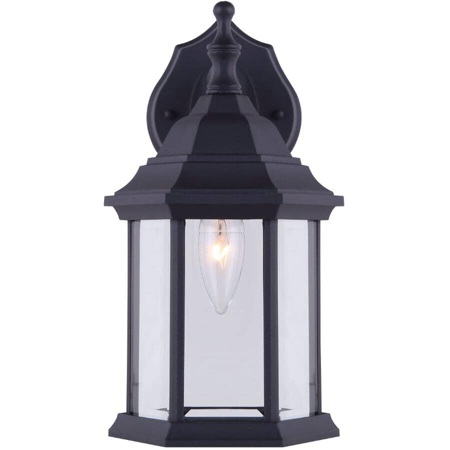 Outdoor Downward Coach Light Fixture - Black with Clear Bevelled Glass, 12"