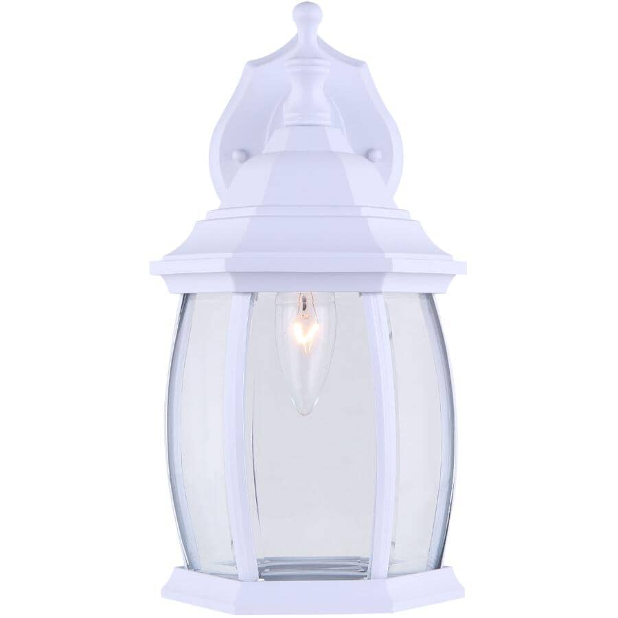 Outdoor Downward Coach Light Fixture - White with Clear Bevelled Glass, 12-1/2"