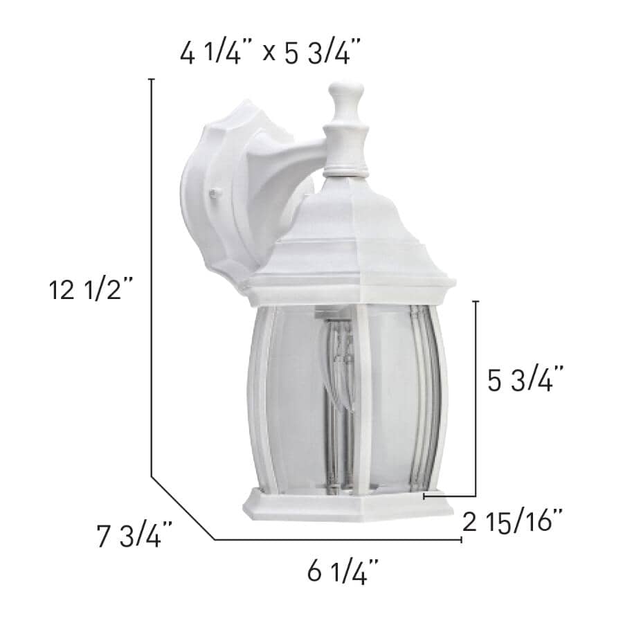 Outdoor Downward Coach Light Fixture - White with Clear Bevelled Glass, 12-1/2"