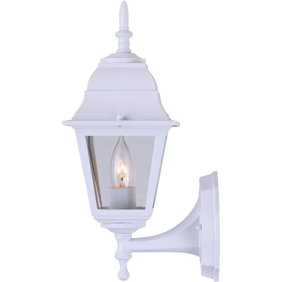 Outdoor Downward or Upward Coach Light Fixture - White with Clear Glass, 14-3/4"