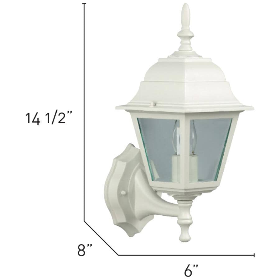 Outdoor Downward or Upward Coach Light Fixture - White with Clear Glass, 14-3/4"