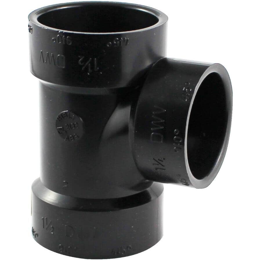 1-1/2" Hub x 1-1/2" Hub x 1-1/4" Hub ABS Sanitary Reducing Tee