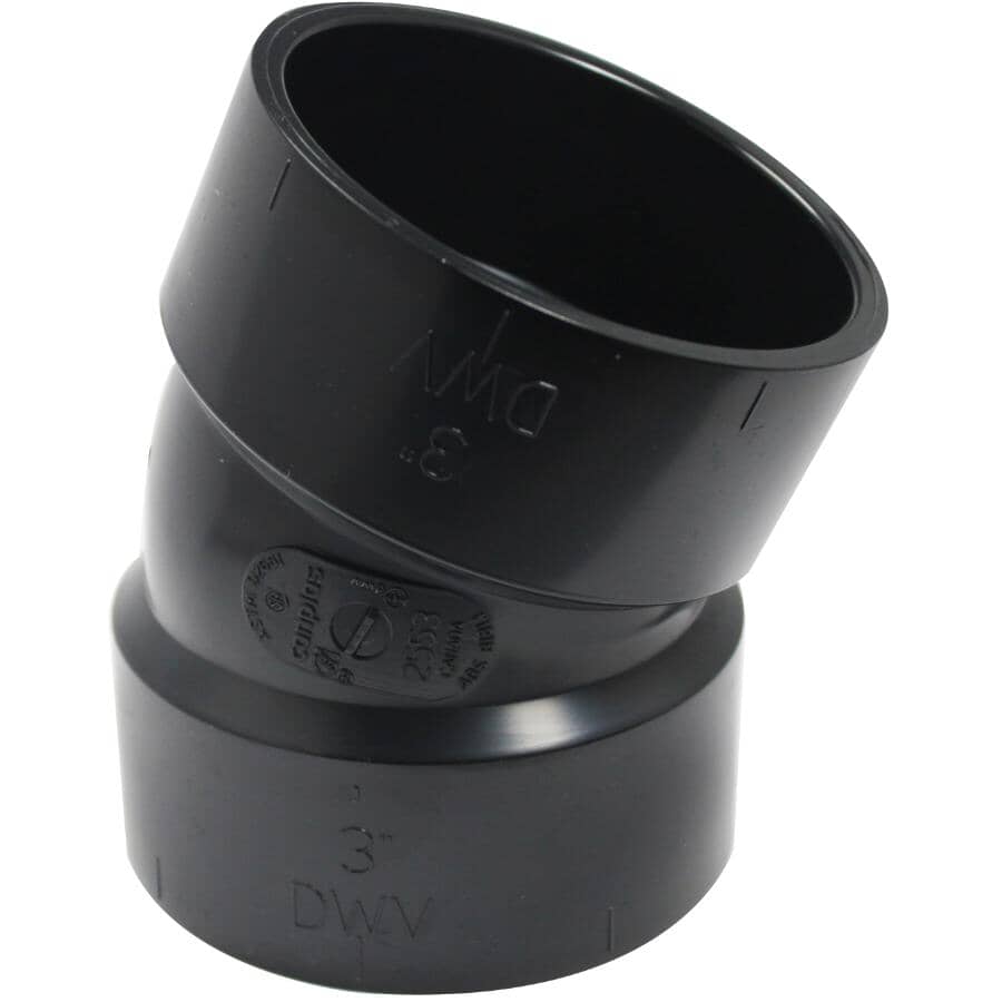 3" Hub x Hub ABS 22.5 Degree Elbow