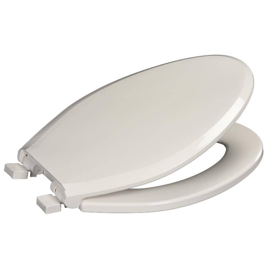 Elongated Plastic Toilet Seat - with Closed Front + Slow Close, White