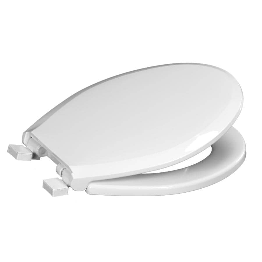 Round Plastic Toilet Seat - with Closed Front + Slow Close, White
