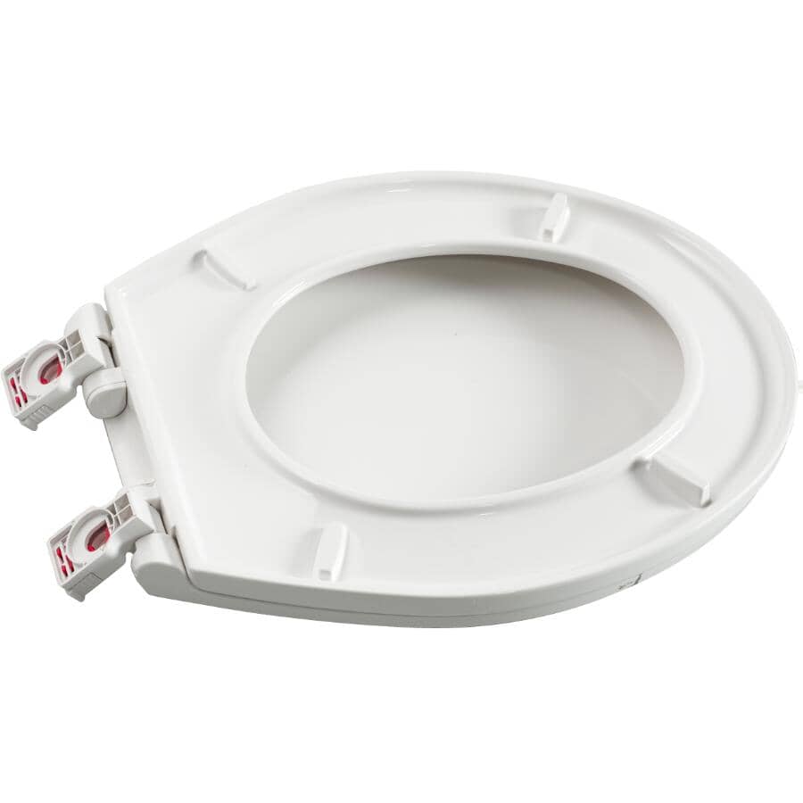 Round Plastic Toilet Seat - with Closed Front + Slow Close + Lift & Clean, White