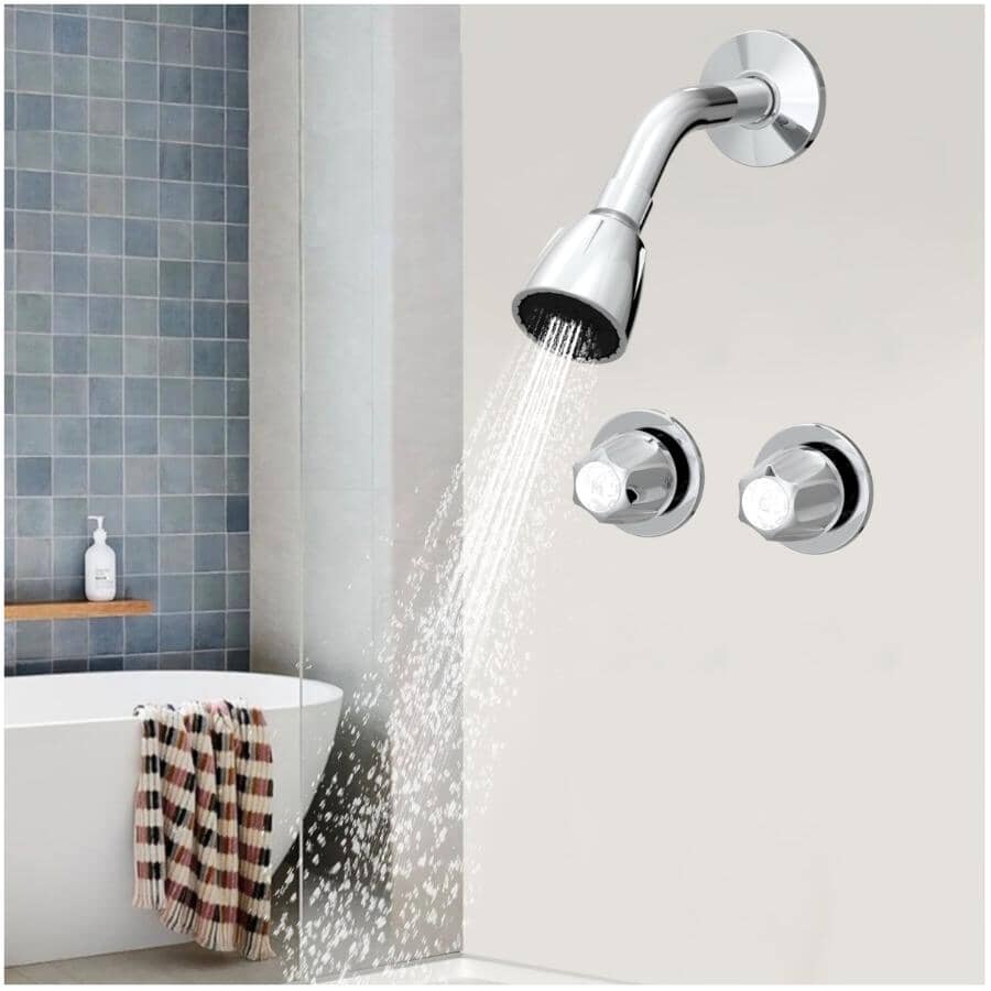 2 Handle Shower Stall Faucet - with ShowerHead, Chrome