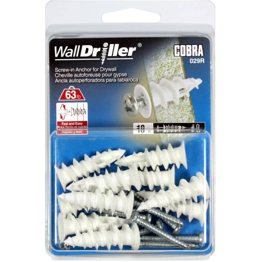 10 Pack #8L Nylon Walldriller Anchors, with Screws
