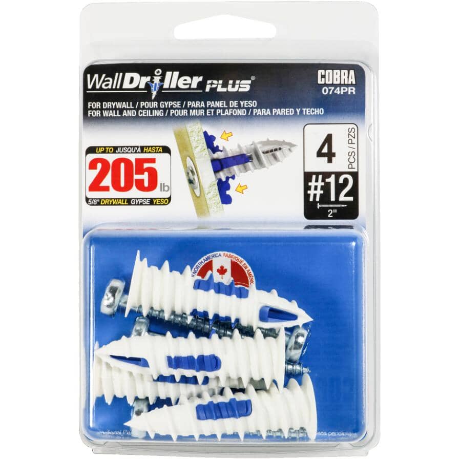 #12 WallDriller Plus Anchors - with Screws, 4 Pack