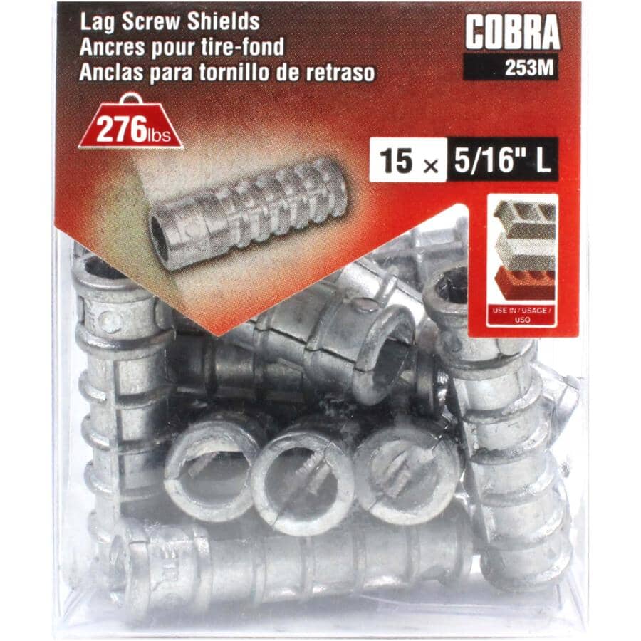 15 Pack 5/16" Long Lag Screw Shields