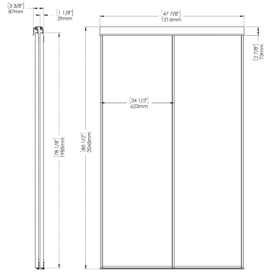 Mirror Sliding Closet Door - Top Roll + White, 48" x 80"