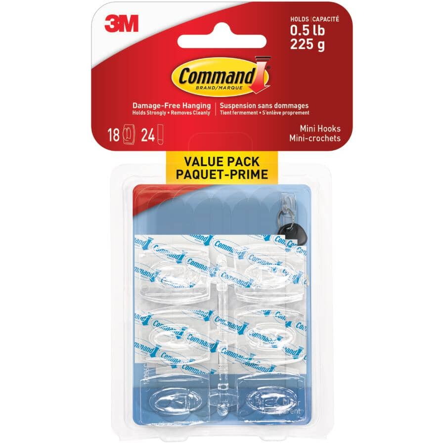 18 Hooks Plus 24 Strips Mini Clear Adhesive Hooks