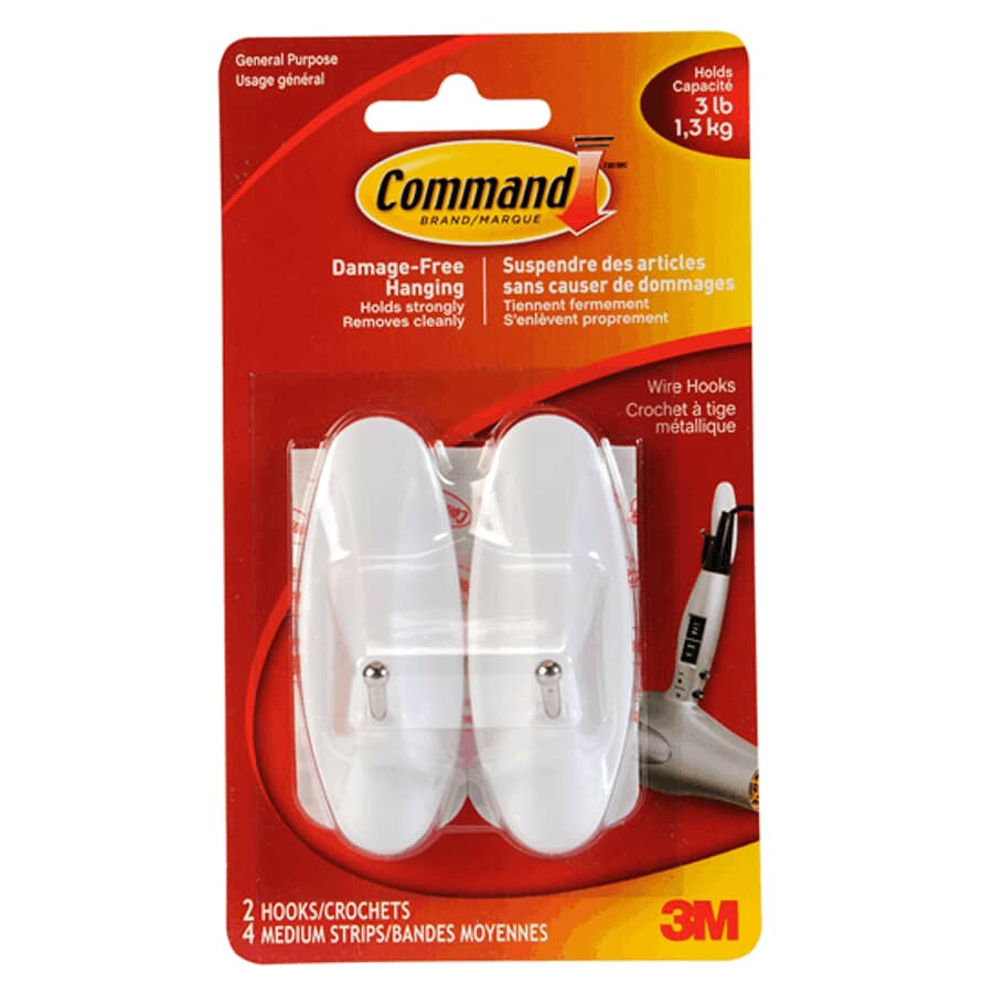 2 Pack White Medium Adhesive Hooks