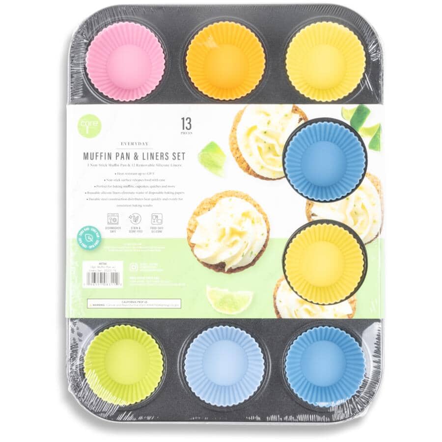 Non-Stick Muffin Pan with Removable Silicone Liners - 12 Cups