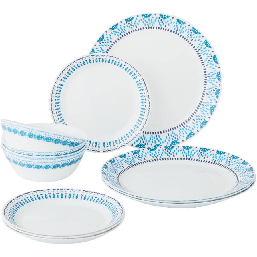 12 Piece Azure Medallion Glass Dinnerware Set