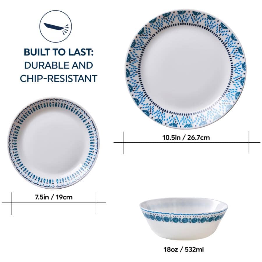 12 Piece Azure Medallion Glass Dinnerware Set