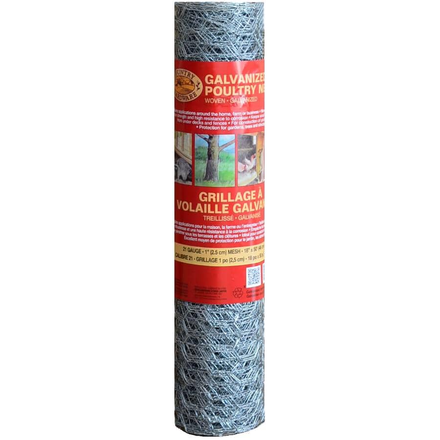 21-Gauge Galvanized Poultry Netting - 1" x 18" x 50'