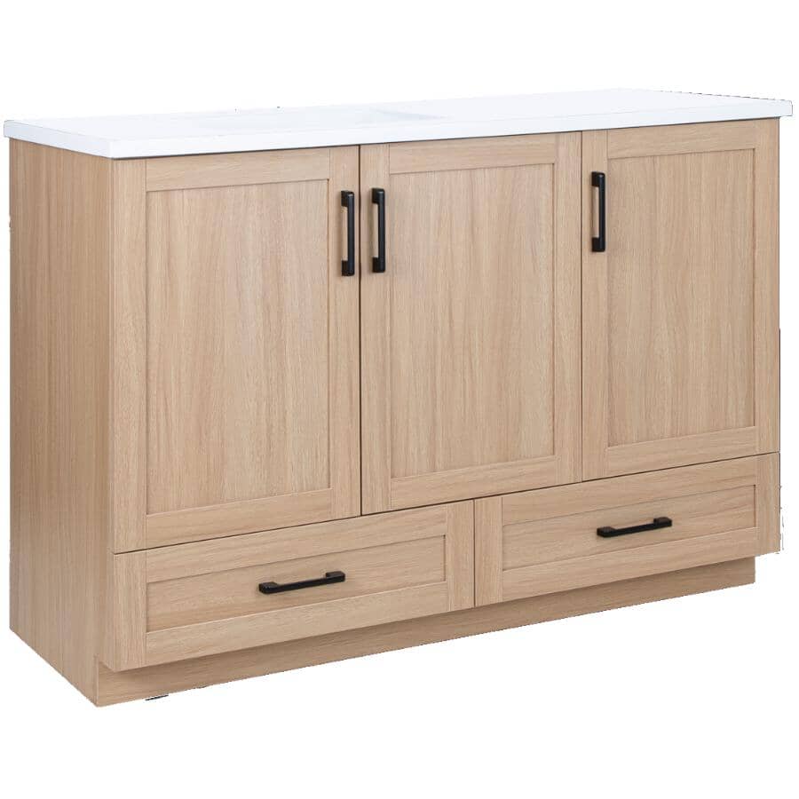 49" x 19" Marien Vanity with Cultured Marble Top - 3 Doors + 2 Drawers, Brown