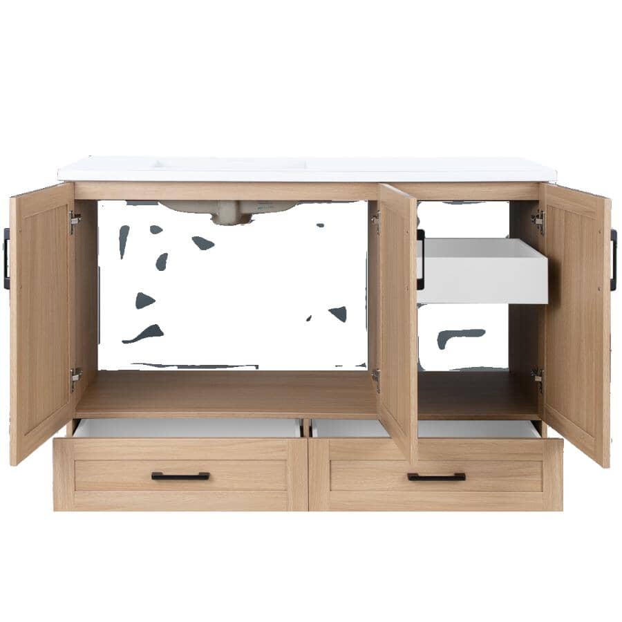 49" x 19" Marien Vanity with Cultured Marble Top - 3 Doors + 2 Drawers, Brown