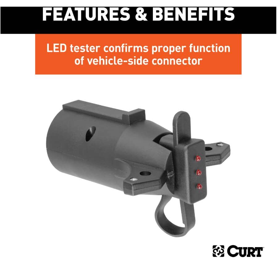 7-Way RV Blade Vehicle to 4-Way Flat Trailer Electrical Adapter with Tester