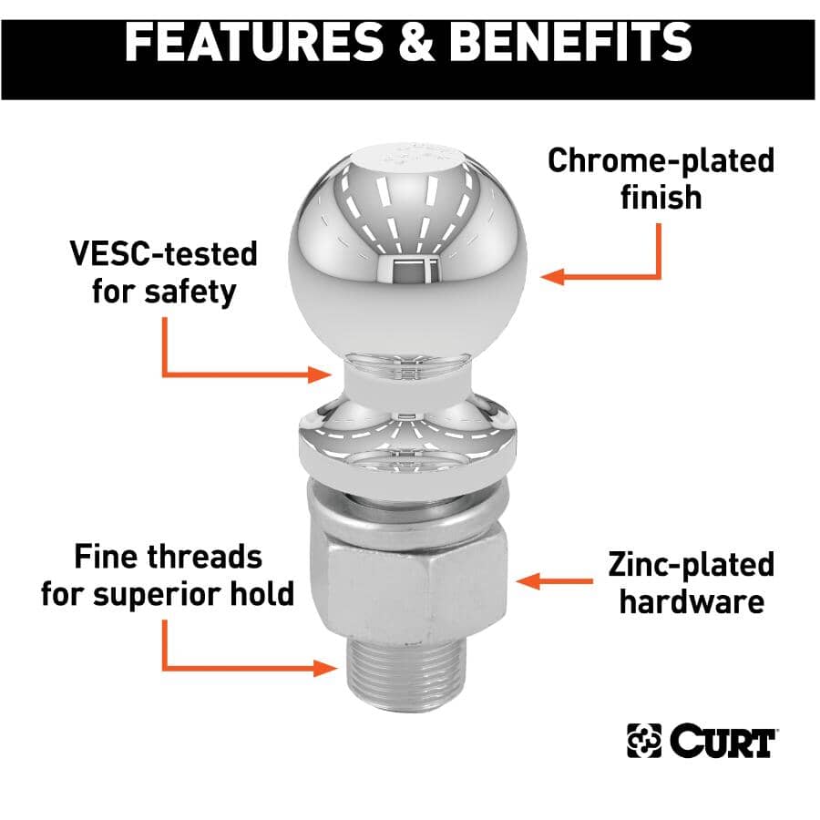 Interlock Towing Hitch Ball - Chrome, 2"