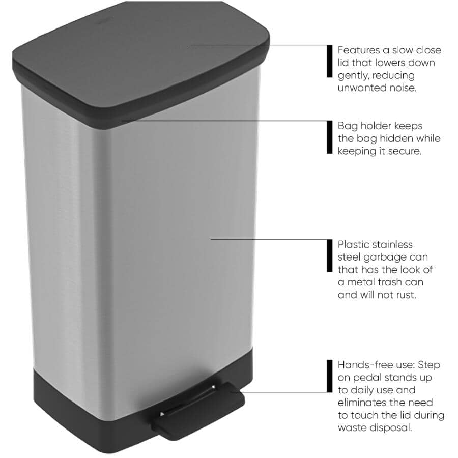 Deco Stainless Steel Step-On Garbage Can - 50 L