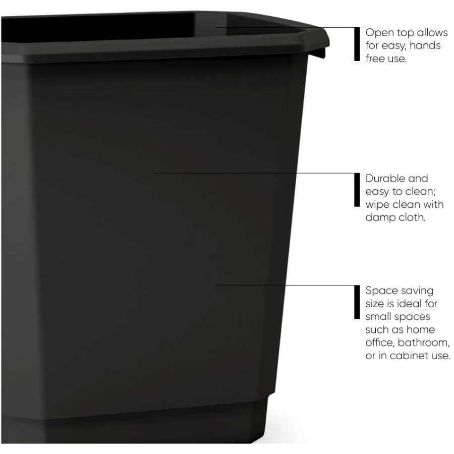 Studio Rectangular Wastebasket - Black, 14 L