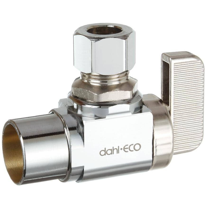 1/2" Female Solder x 3/8" Outside Diameter Compression Brass Angle Supply Stop Valve - Plated