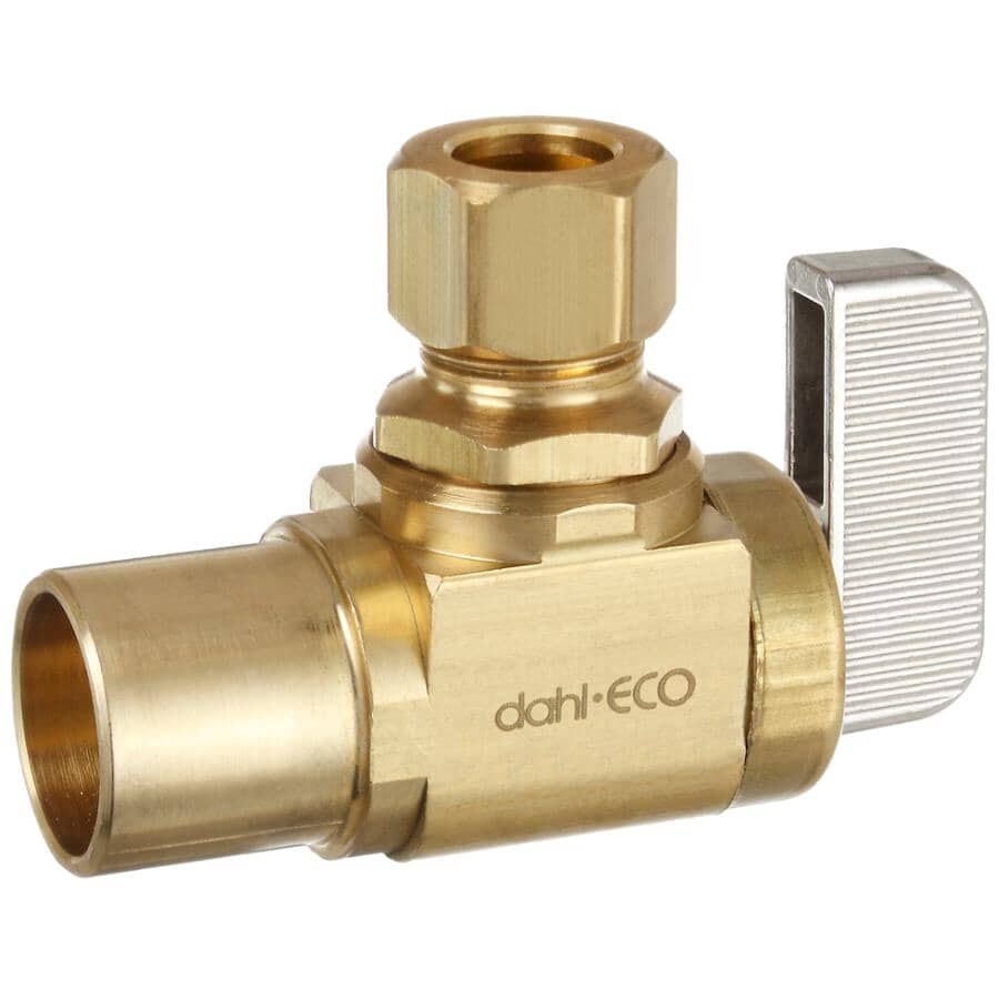 1/2" Female Solder x 3/8" Outside Diameter Compression Brass Angle Supply Stop Valve