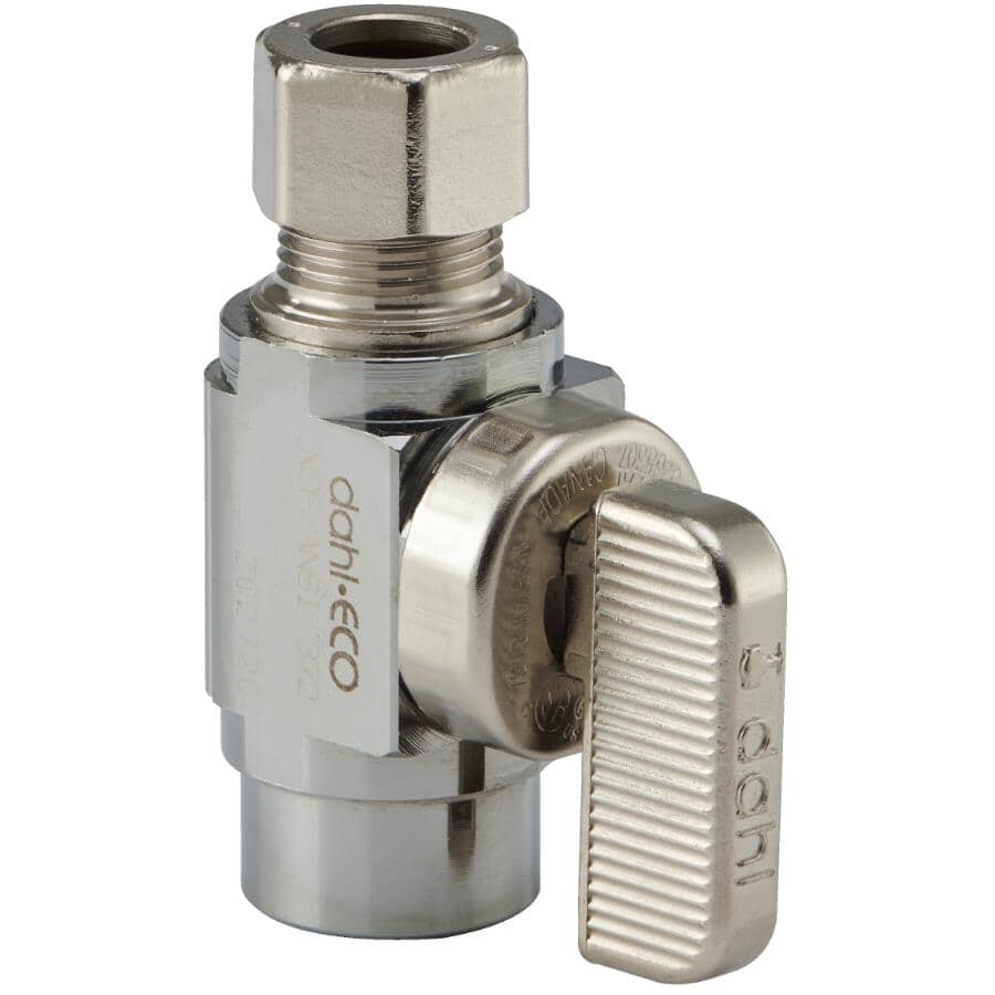 1/2" Female Solder x 3/8" Outside Diameter Compression Brass Straight Supply Stop Valve - Plated