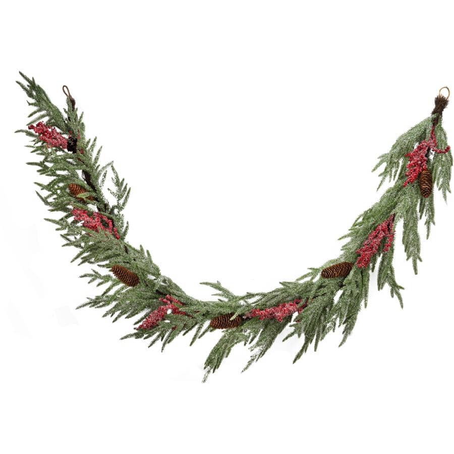 6' Mixed Garland - with Red Berries & Pinecones