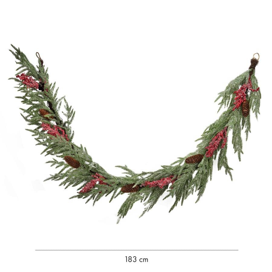 6' Mixed Garland - with Red Berries & Pinecones