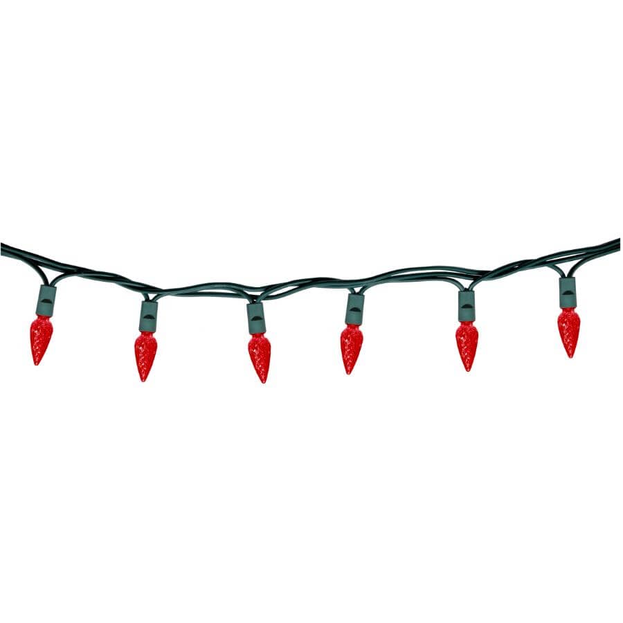 C6 Light Set with Green Wire - Red, 50 LEDs