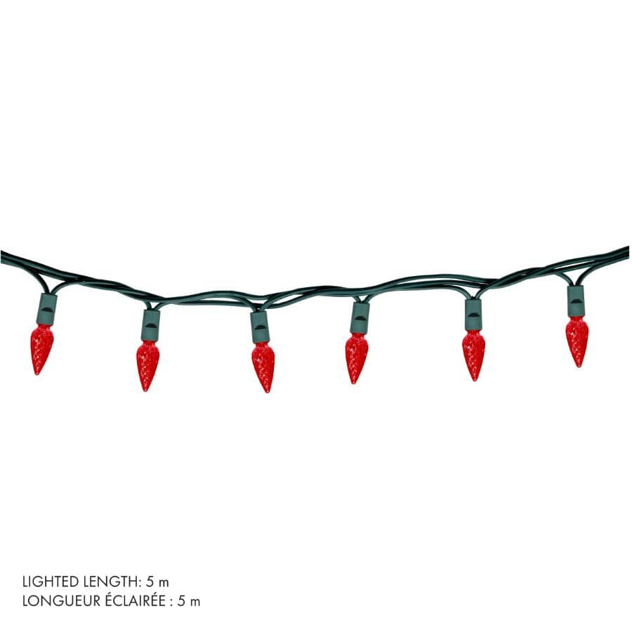 C6 Light Set with Green Wire - Red, 50 LEDs