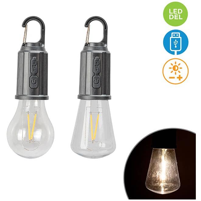 Hanging Dimmable Camp Light Clips - A60 Bulb, USB Rechargeable, Warm White, Assorted Styles