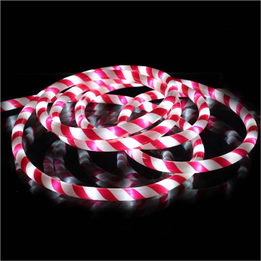 LED Round Rope Light - Candy Cane Stripe, 15'
