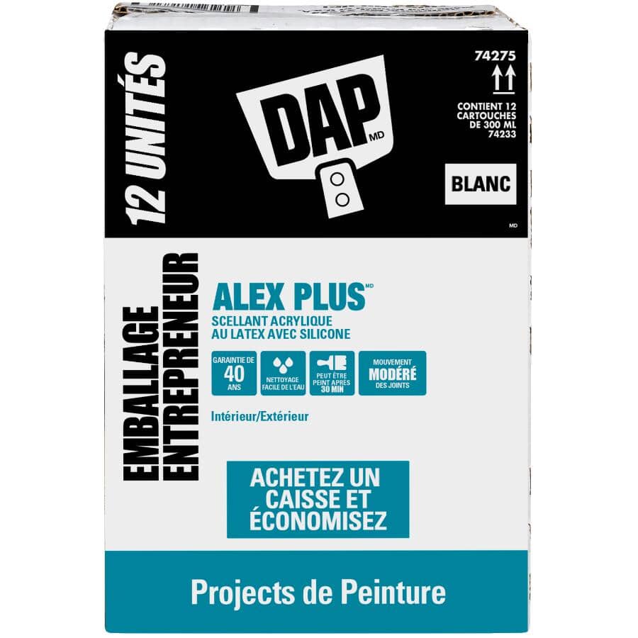 Alex Plus Acrylic Latex Caulk Plus Silicone - Brilliant White, 300 ml, 12 Pack