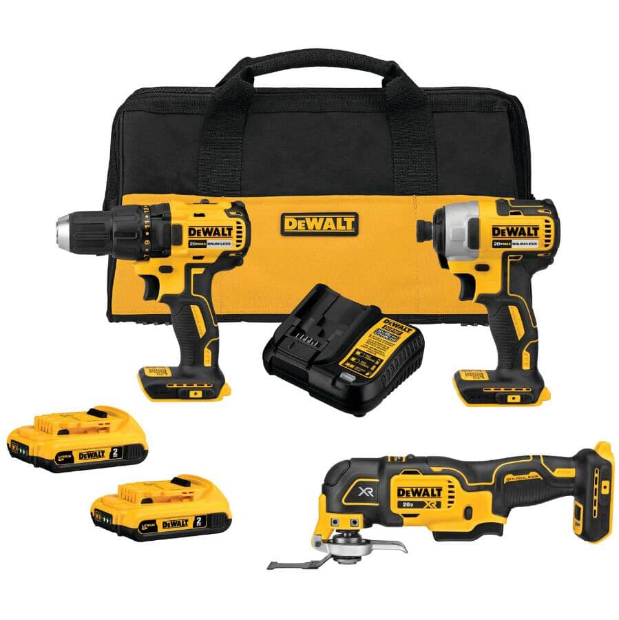 3 Tools 20 Max Volt Lithium-ion Cordless Combo Kit - with 2 Batteries, Charger, & Tool Bag