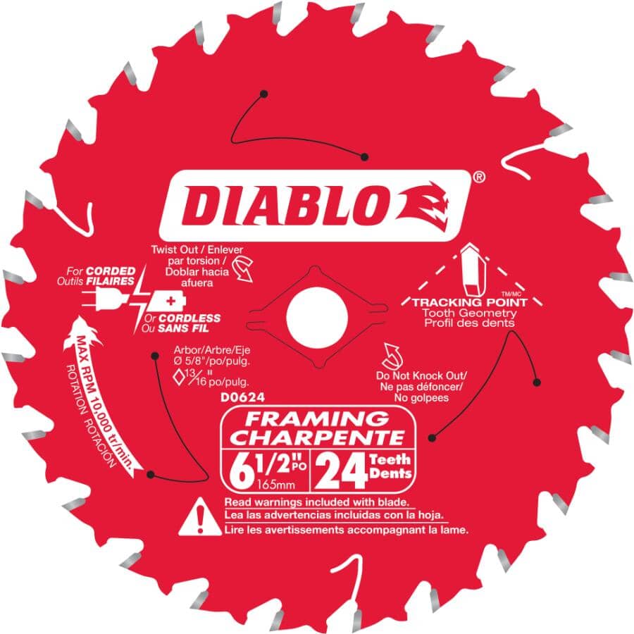 6-1/2" 24 Tooth Carbide Framing Circular Saw Blades - 2 Pack