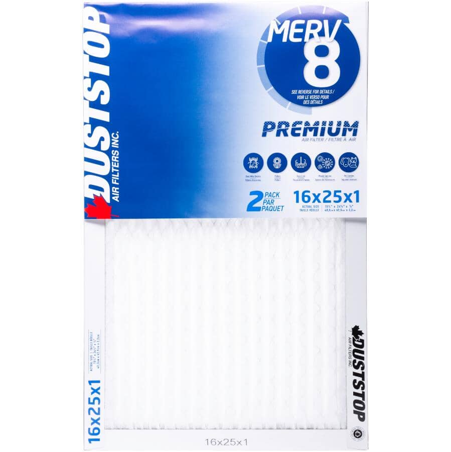 Pleated Furnace Air Filters - 1" x 16" x 25", 2 Pack