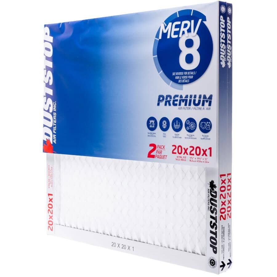 Pleated Furnace Filters - 1" x 20" x 20", 2 Pack